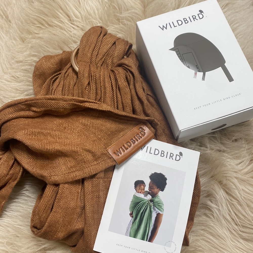 Wildbird single linen ring sling. Color is Cedar. Rose gold rings.